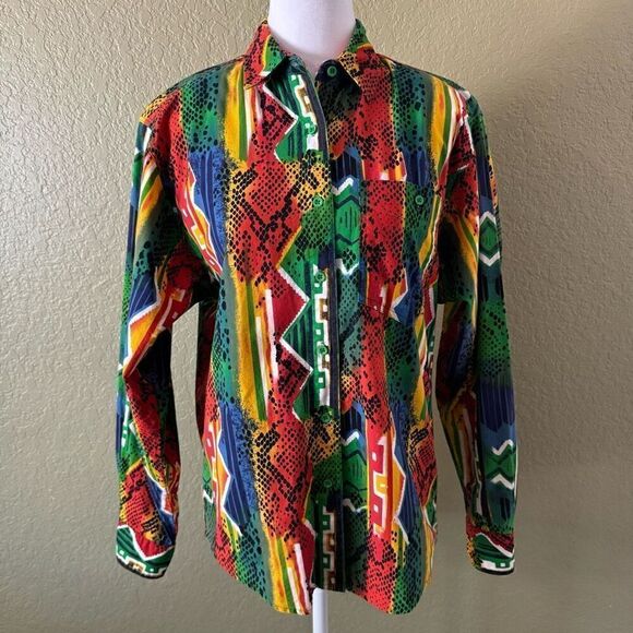 Vintage Women's Wrangler Size M Shirt Southwestern Aztec Snake Print Rodeo - Picture 1 of 7